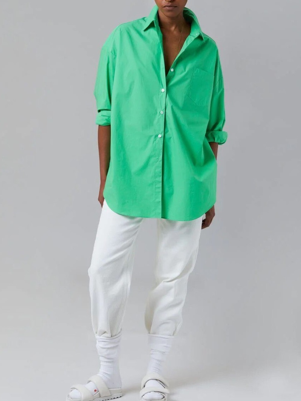 The Frankie Shop Melody Island Green Oversized Poplin Shirt M/L